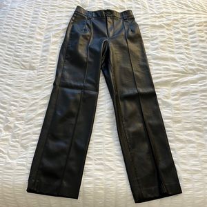 Zara Black High Waisted Pleated Leather Pants